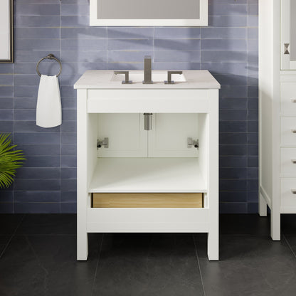 Aberdeen 30 in. White Single Sink Bath Vanity with Carrara Quartz Top and Undermount Porcelain Sink - Bathroom Vanity by Eviva