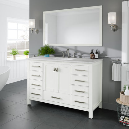 Aberdeen 48 in. White Single Sink Bath Vanity with Carrara Quartz Top and Undermount Porcelain Sink