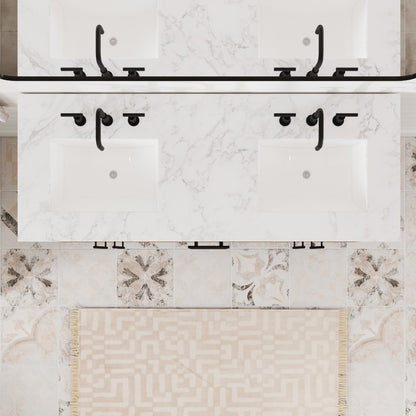 Graham 60 in. Oak Double Sink  Bath Vanity with Arabescato Engineered Stone Top and Undermount Porcelain Sinks