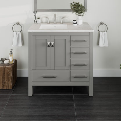 Aberdeen 36 in. Gray Single Sink Bath Vanity with Carrara Quartz Top and Undermount Porcelain Sink