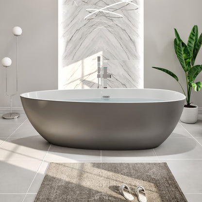 Eviva Viva 59" Matte Gray/White Oval Solid Surface Freestanding Bathtub
