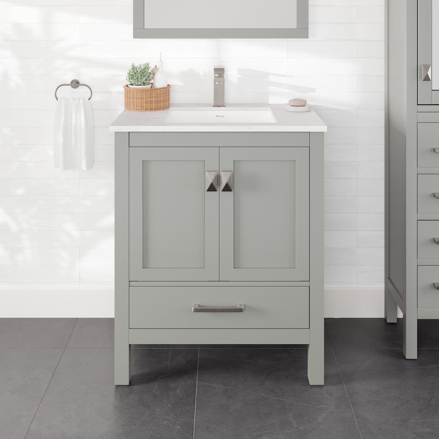 London 30"W x 18"D Gray Bathroom Vanity with White Carrara Quartz Countertop and Undermount Porcelain Sink