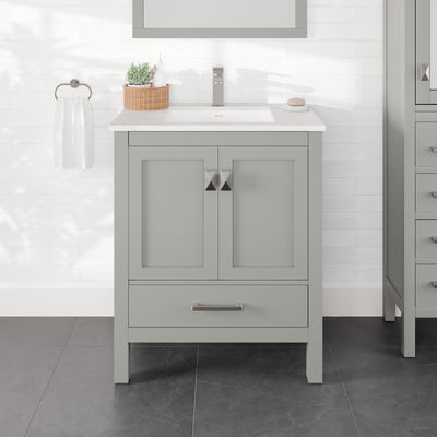 London 30"W x 18"D Gray Bathroom Vanity with White Carrara Quartz Countertop and Undermount Porcelain Sink