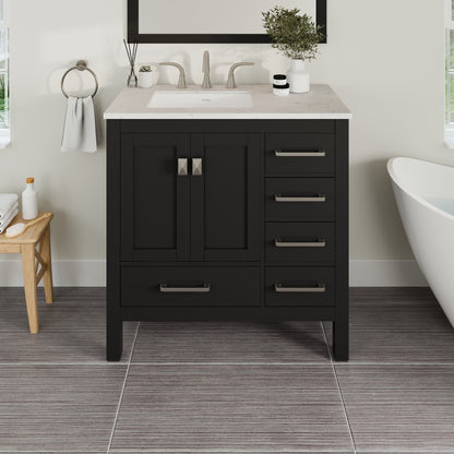 Aberdeen 36 in. Espresso Single Sink Bath Vanity with Carrara Quartz Top and Undermount Porcelain Sink