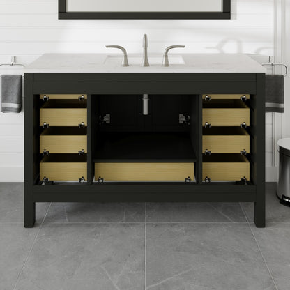 Aberdeen 54 in. Espresso Single Sink Bath Vanity with Carrara Quartz Top and Undermount Porcelain Sink