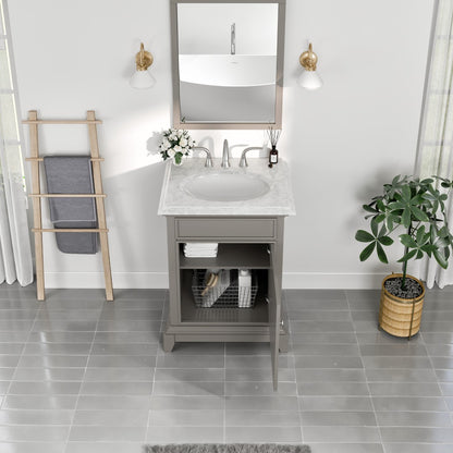 Elite Stamford 24 in. Gray Single Sink Bath Vanity with Carrara Marble Top and Undermount Porcelain Sink