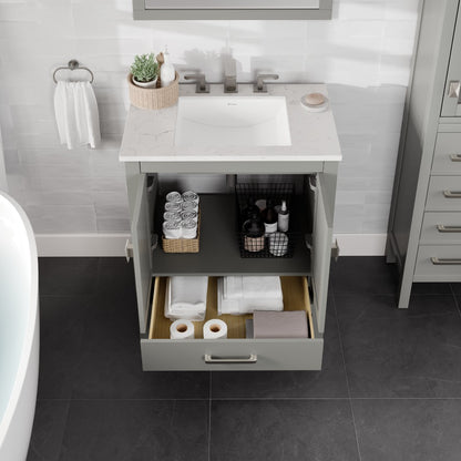 Aberdeen 30 in. Gray Single Sink Bath Vanity with Carrara Quartz Top and Undermount Porcelain Sink