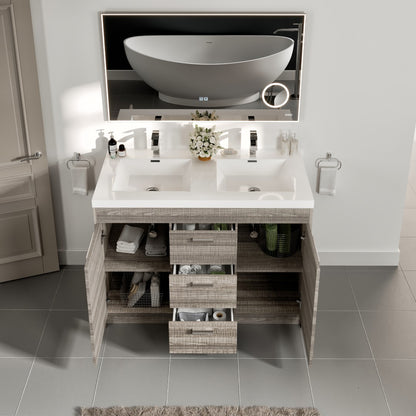 Lugano 48 in. Ash Double Sink Bath Vanity with Acrylic Top and Integrated Sinks