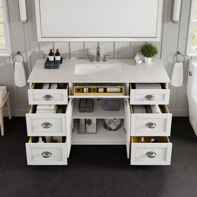 Epic 60"W x 22"D White Bathroom Vanity with White Carrara Quartz Countertop and Undermount Porcelain Sink