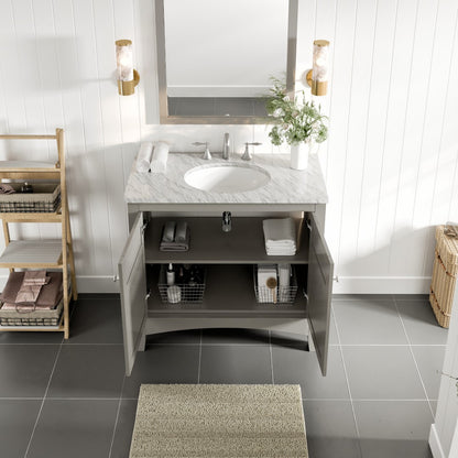 New York 36 in. Gray Single Sink Bath Vanity with Carrara Marble Top and Undermount Porcelain Sink