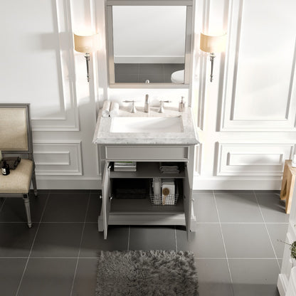 Elite Princeton 30 in. Gray Single Sink Bath Vanity with Carrara Marble Top and Undermount Porcelain Sink