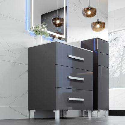 Libra 28 in. Gray Single Sink Bath Vanity with Porcelain Top and Integrated Sink