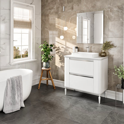 Duva 47 in. White Single Sink Bath Vanity with Engineered Wood Top and Vessel Acrylic Sink