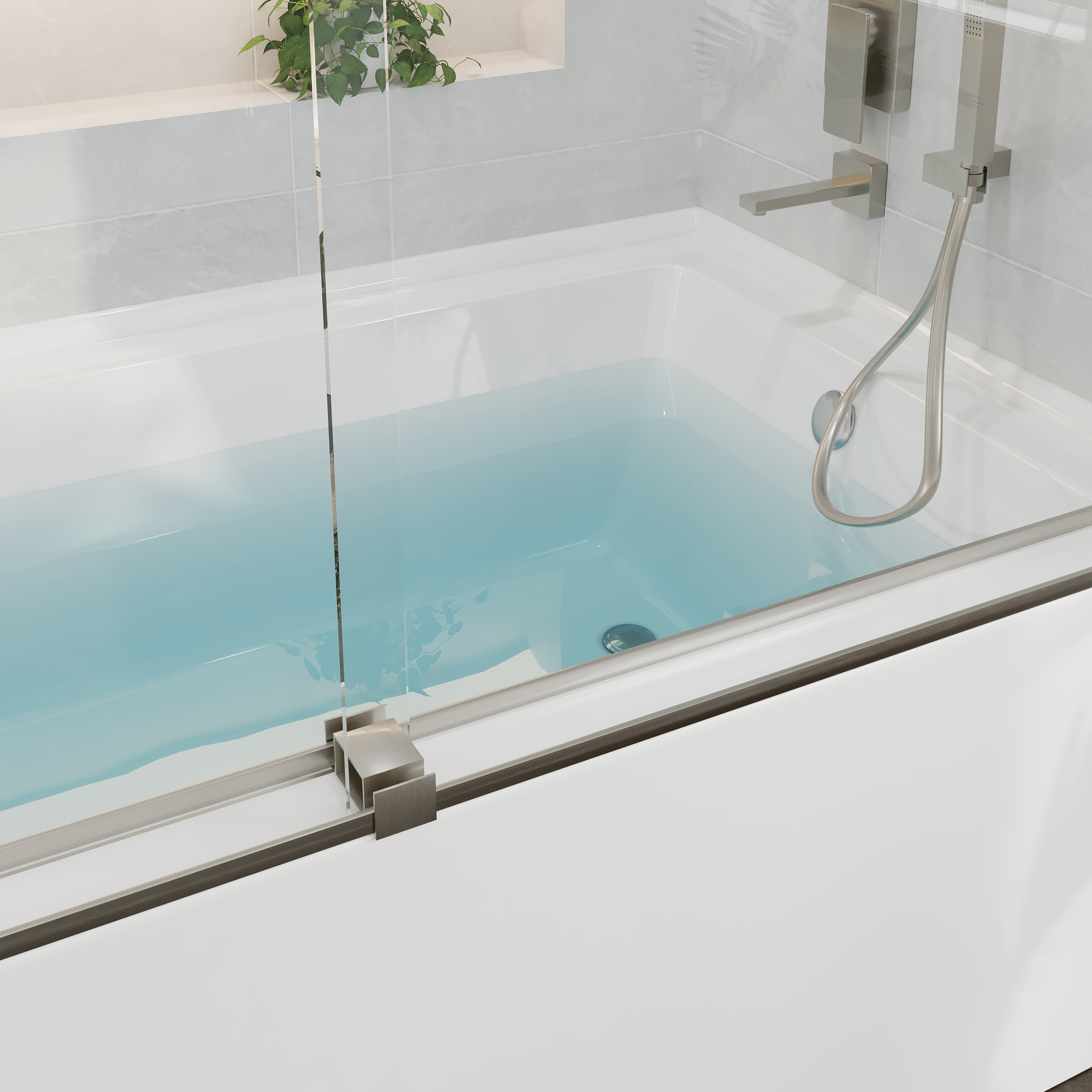 Eviva Luxor 60 in. W x 60 in. H Sliding Frameless Shower Door in Brushed Nickel with Tempered Glass