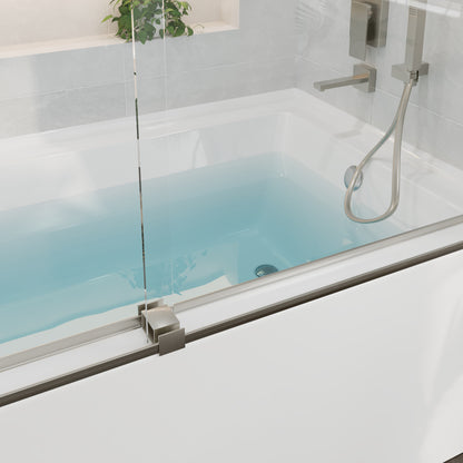 Eviva Luxor 60 in. W x 60 in. H Sliding Frameless Shower Door in Brushed Nickel with Tempered Glass