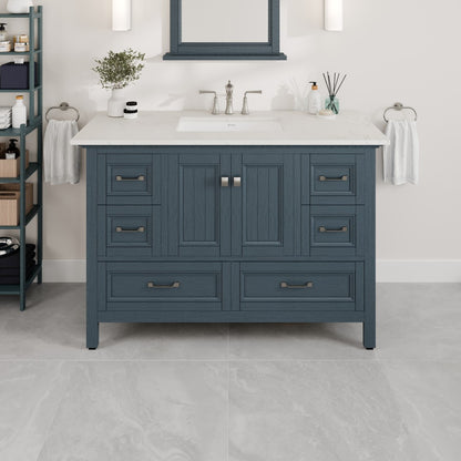 Britney 48 in. Ash Blue Single Sink Bath Vanity with Carrara Quartz Top and Undermount Porcelain Sink