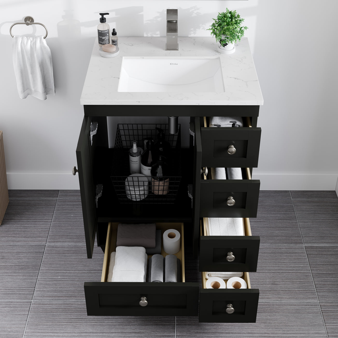 Acclaim 24"W x 22"D Espresso Bathroom Vanity with White Carrara Quartz Countertop and Undermount Porcelain Sink