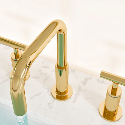 Eviva Purist 2-Handle Gooseneck Widespread Bathroom Faucet with Deckplate Included in Gold