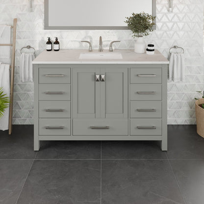 Aberdeen 48 in. Gray Single Sink Bath Vanity with Carrara Quartz Top and Undermount Porcelain Sink