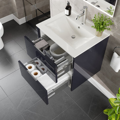 Luna 24 in. Dark Gray Wall Mount Single Sink Bath Vanity with Porcelain Top and Integrated Sink
