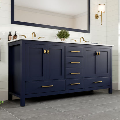 Aberdeen 78 in. Blue Double Sink  Bath Vanity with Carrara Quartz Top and Undermount Porcelain Sinks
