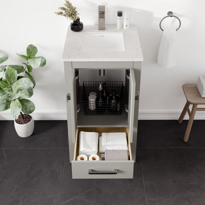 London 24 in. Gray Single Sink Bath Vanity with Carrara Quartz Top and Undermount Porcelain Sink