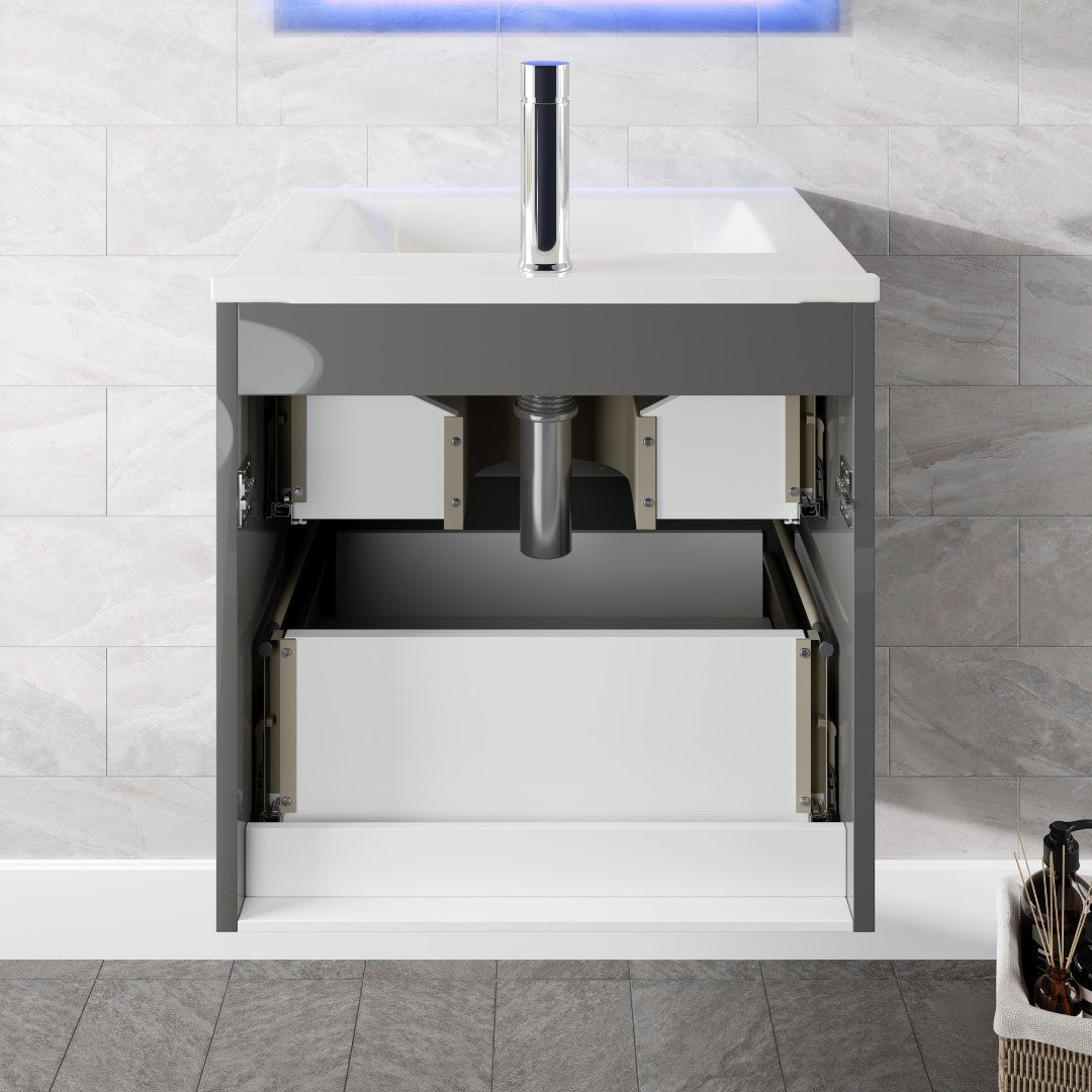 Ikaro 24 in. Gray Wall Mount Single Sink Bath Vanity with Porcelain Top and Integrated Sink