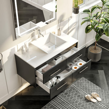 Wave 36 in. Espresso Wall Mount Single Sink Bath Vanity with White Quartz Top and Vessel Porcelain Sink