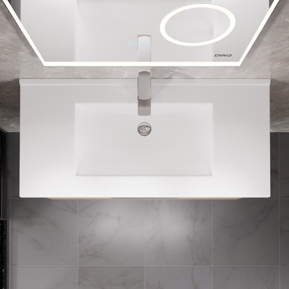 Orleans 38 in. Light Oak Wall Mount Single Sink Bath Vanity with Porcelain Top and Integrated Sink