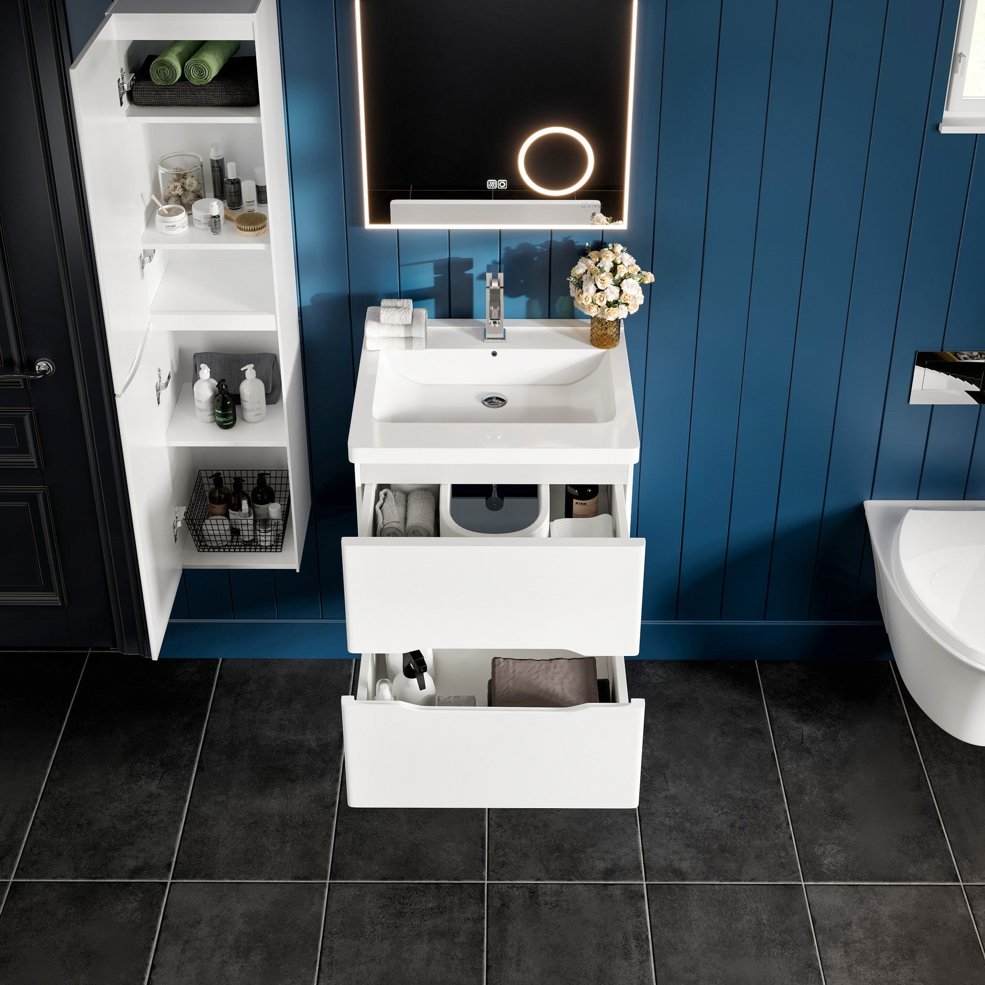 Maui 24 in. White Wall Mount Single Sink Bath Vanity with Acrylic Top and Integrated Sink
