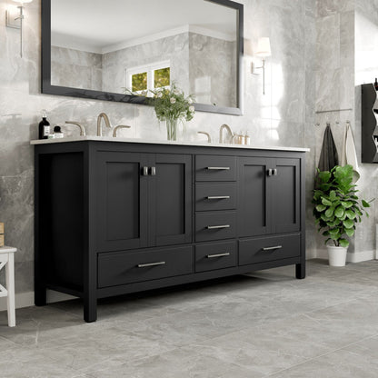 Aberdeen 78 in. Espresso Double Sink  Bath Vanity with Carrara Quartz Top and Undermount Porcelain Sinks