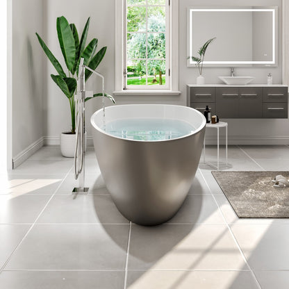 Eviva Viva 59" Matte Gray/White Oval Solid Surface Freestanding Bathtub