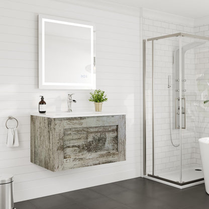 Capri 32 in. Vintage Ash Wall Mount Single Sink Bath Vanity with Porcelain Top and Integrated Sink