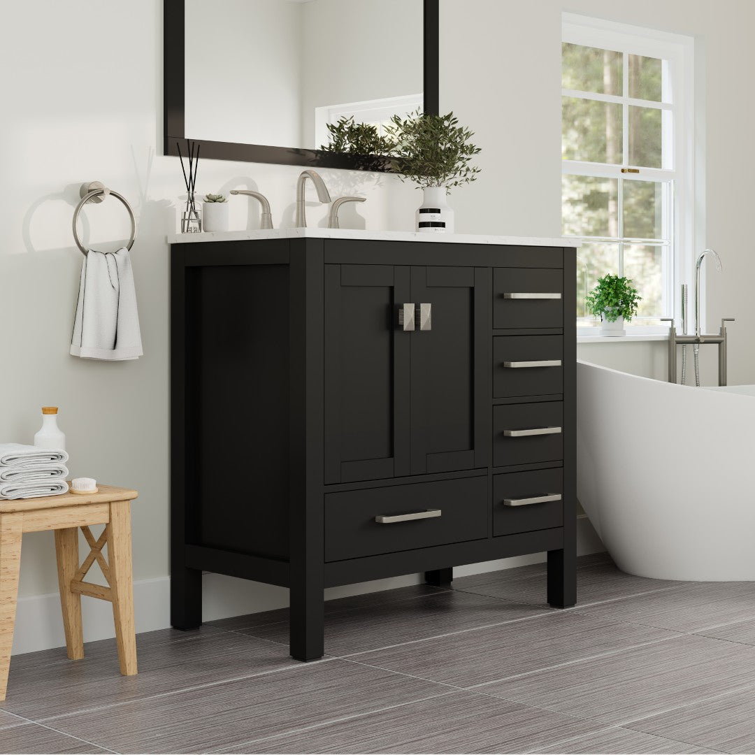 Aberdeen 36 in. Espresso Single Sink Bath Vanity with Carrara Quartz Top and Undermount Porcelain Sink