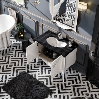 Ritz 34 in. White Single Sink Bath Vanity with Granite Top and Undermount Porcelain Sink