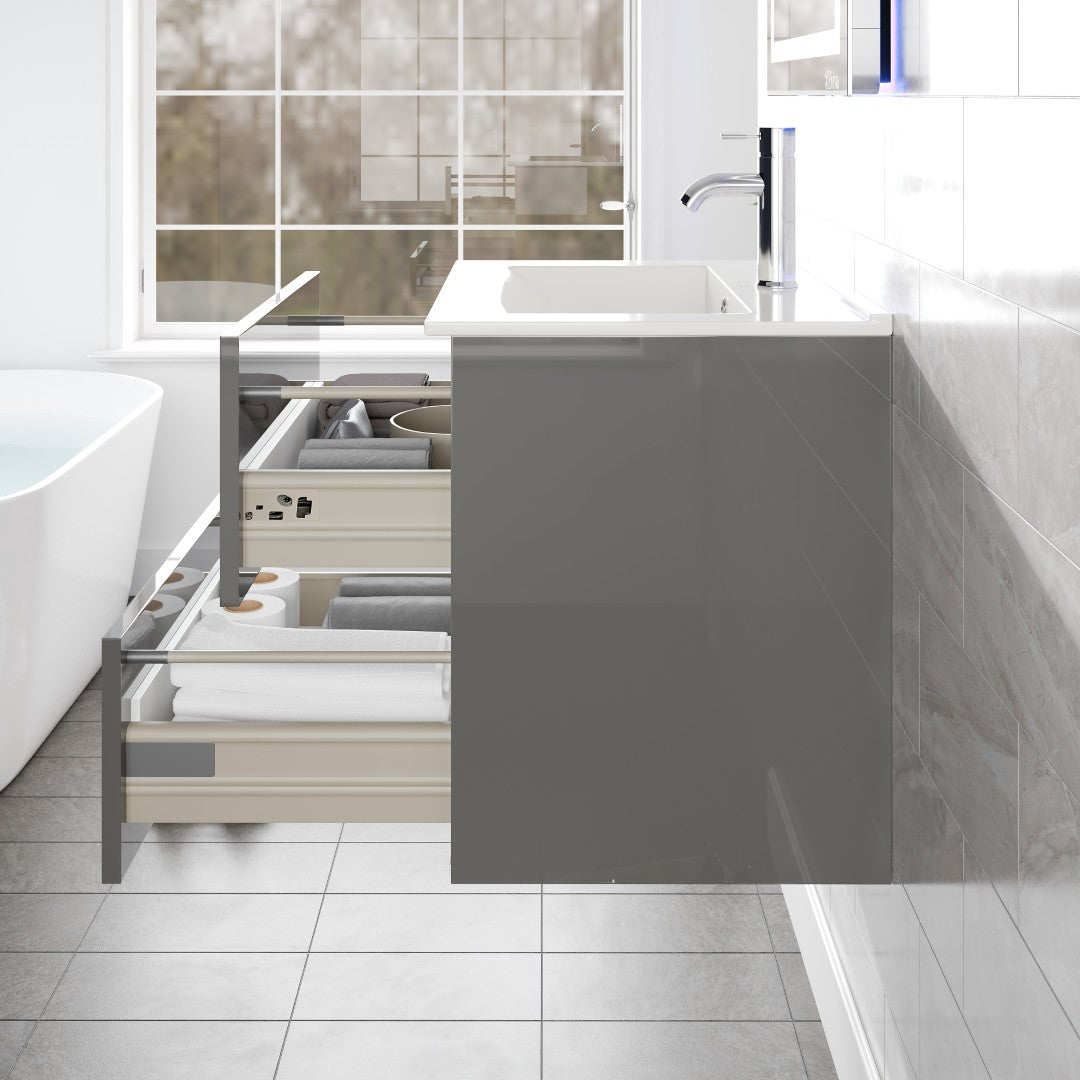 Ikaro 24 in. Gray Wall Mount Single Sink Bath Vanity with Porcelain Top and Integrated Sink