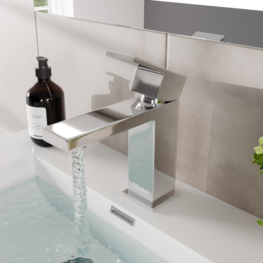 Eviva Ella Single-Handle Waterfall Single-Hole Bathroom Faucet with Deckplate Included in Chrome