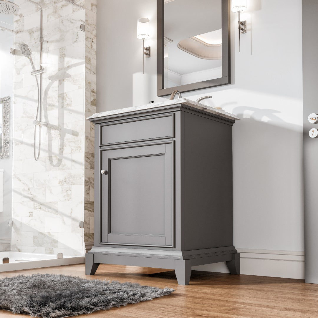 Elite Princeton 24 in. Gray Single Sink Bath Vanity with Carrara Marble Top and Undermount Porcelain Sink