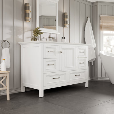 Britney 42"W x 22"D White Bathroom Vanity with White Carrara Quartz Countertop and Undermount Porcelain Sink