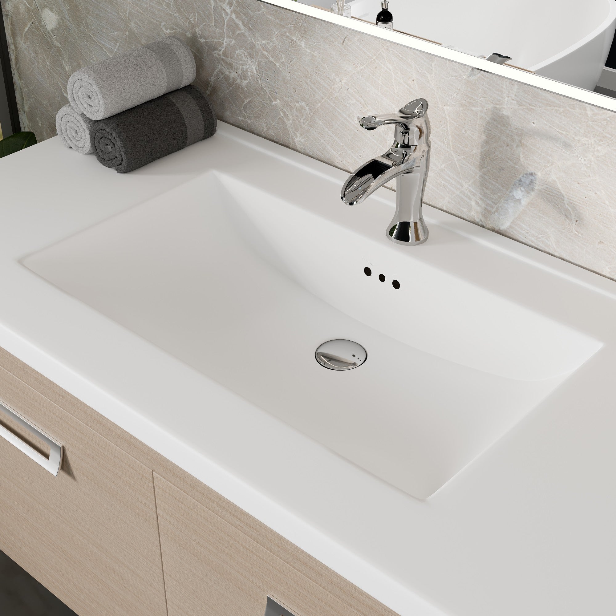 Orleans 38 in. Light Oak Wall Mount Single Sink Bath Vanity with Porcelain Top and Integrated Sink