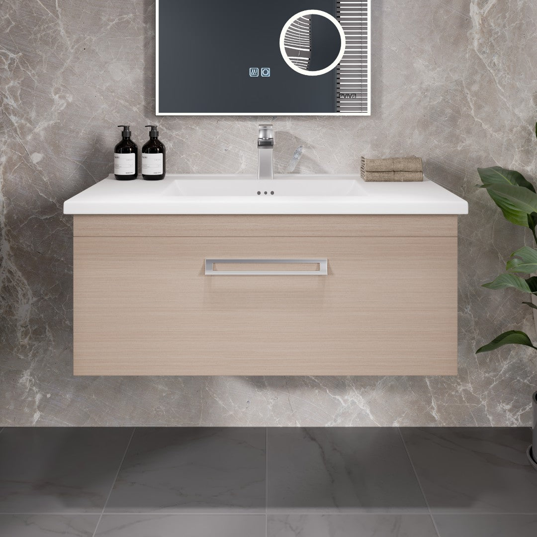 Orleans 38 in. Light Oak Wall Mount Single Sink Bath Vanity with Porcelain Top and Integrated Sink