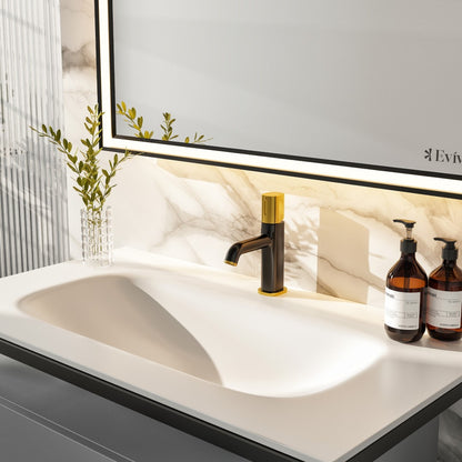 Modena 32 in. Gray Wall Mount Single Sink Bath Vanity with Solid Surface Top and Integrated Sink