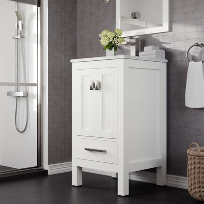 London 24 in. White Single Sink Bath Vanity with Carrara Quartz Top and Undermount Porcelain Sink
