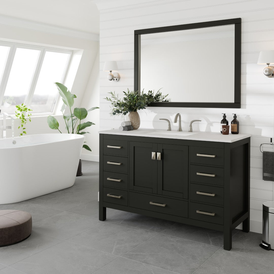 Aberdeen 54 in. Espresso Single Sink Bath Vanity with Carrara Quartz Top and Undermount Porcelain Sink