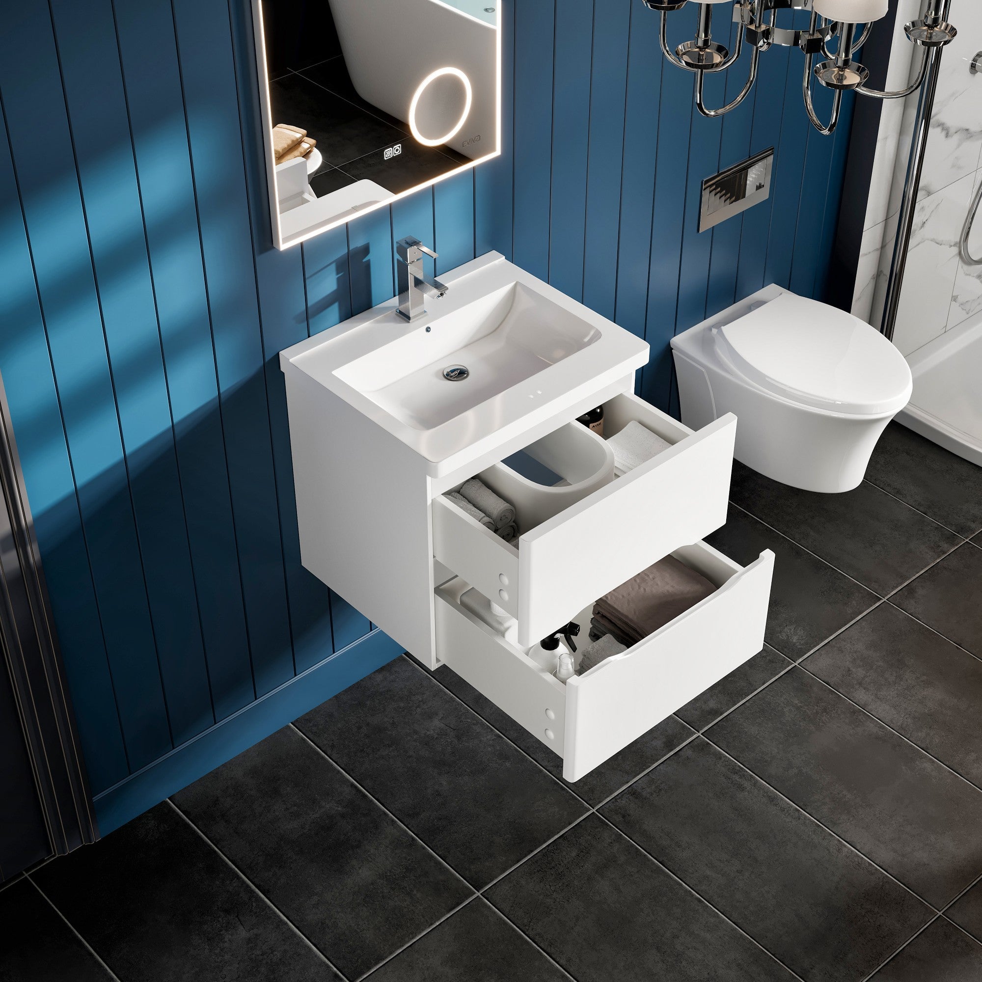 Maui 24 in. White Wall Mount Single Sink Bath Vanity with Acrylic Top and Integrated Sink