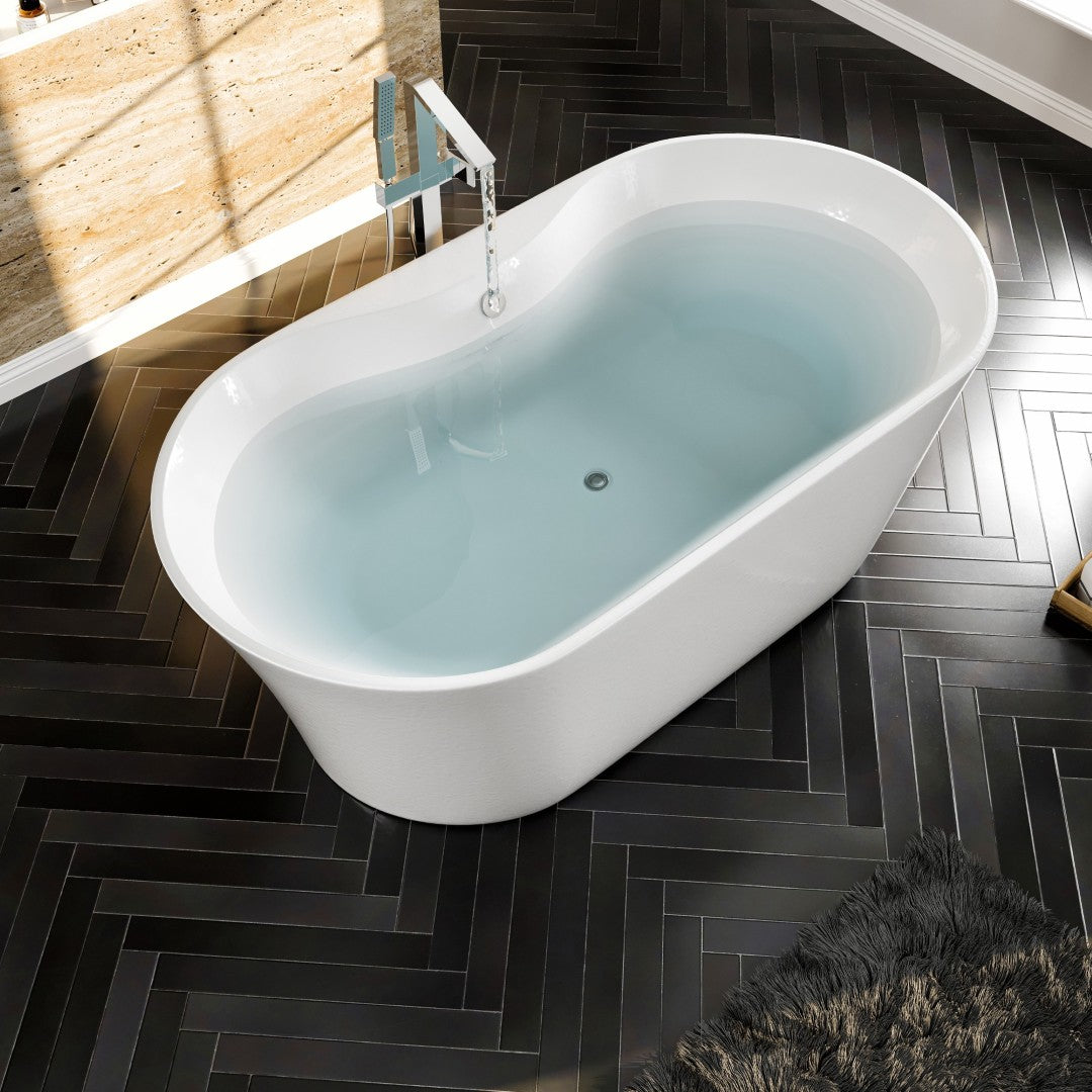Eviva Emely 60" Glossy White Oval Acrylic Freestanding Bathtub