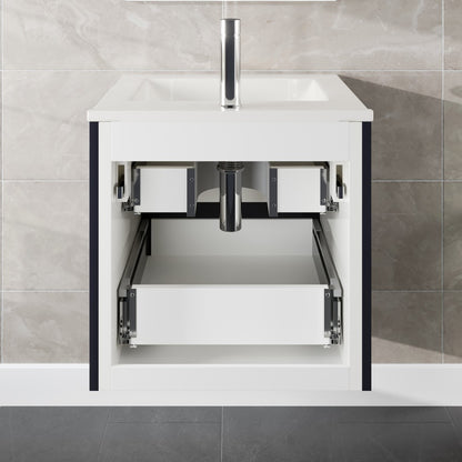 Luna 24 in. Dark Gray Wall Mount Single Sink Bath Vanity with Porcelain Top and Integrated Sink
