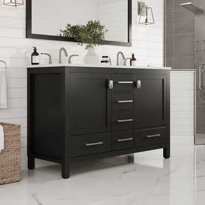 Aberdeen 48 in. Espresso Double Sink  Bath Vanity with Carrara Quartz Top and Undermount Porcelain Sinks