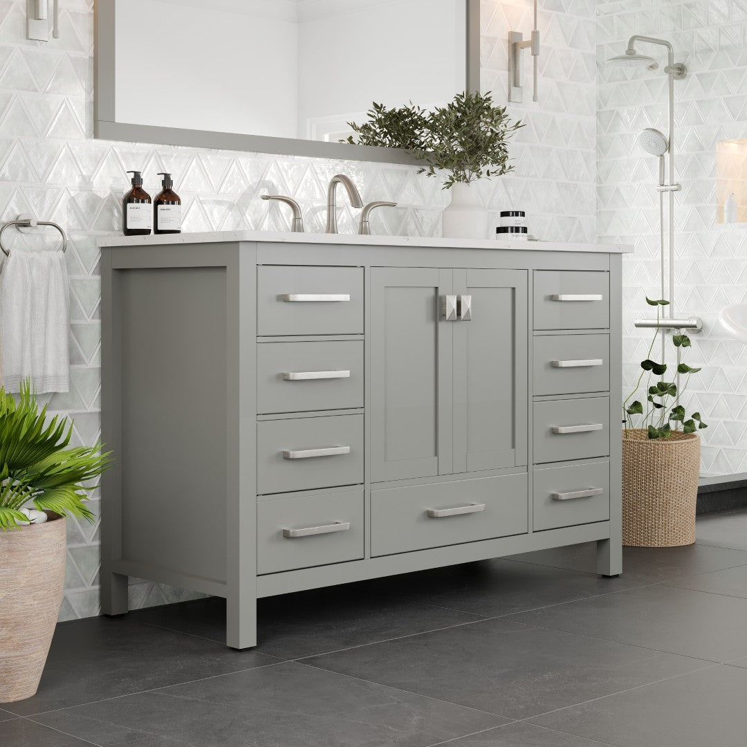 Aberdeen 48 in. Gray Single Sink Bath Vanity with Carrara Quartz Top and Undermount Porcelain Sink