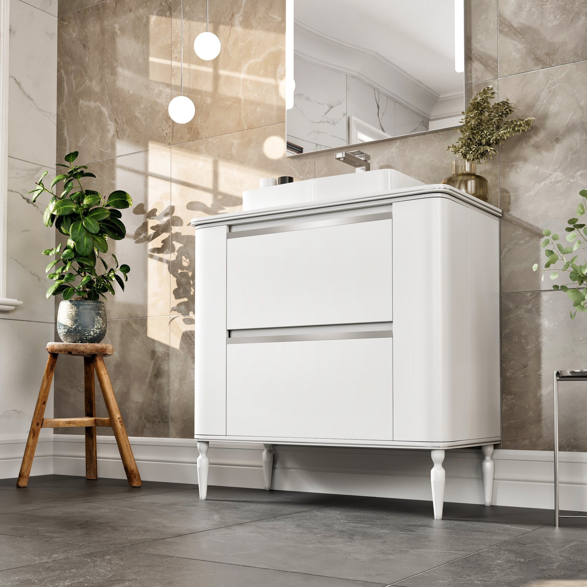 Duva 47 in. White Single Sink Bath Vanity with Engineered Wood Top and Vessel Acrylic Sink